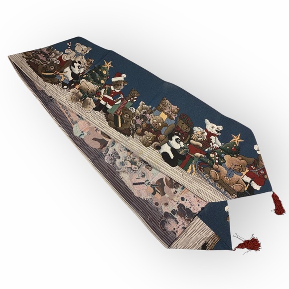 Beary Christmas Festive Holiday Tapestry Table Runner Tassels 90” - Picture 2 of 8
